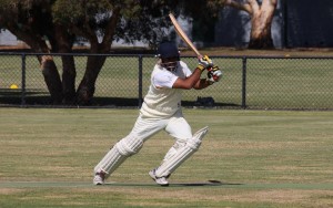 Le Page Park's Roshan Perera on the drive during his dazzling century on Saturday. Photo credit - Tim O'Meara