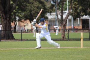 Le Page Park's Pet Mentiplay smashes a cover drive during his brilliant 166 against Bentleigh Uniting.
